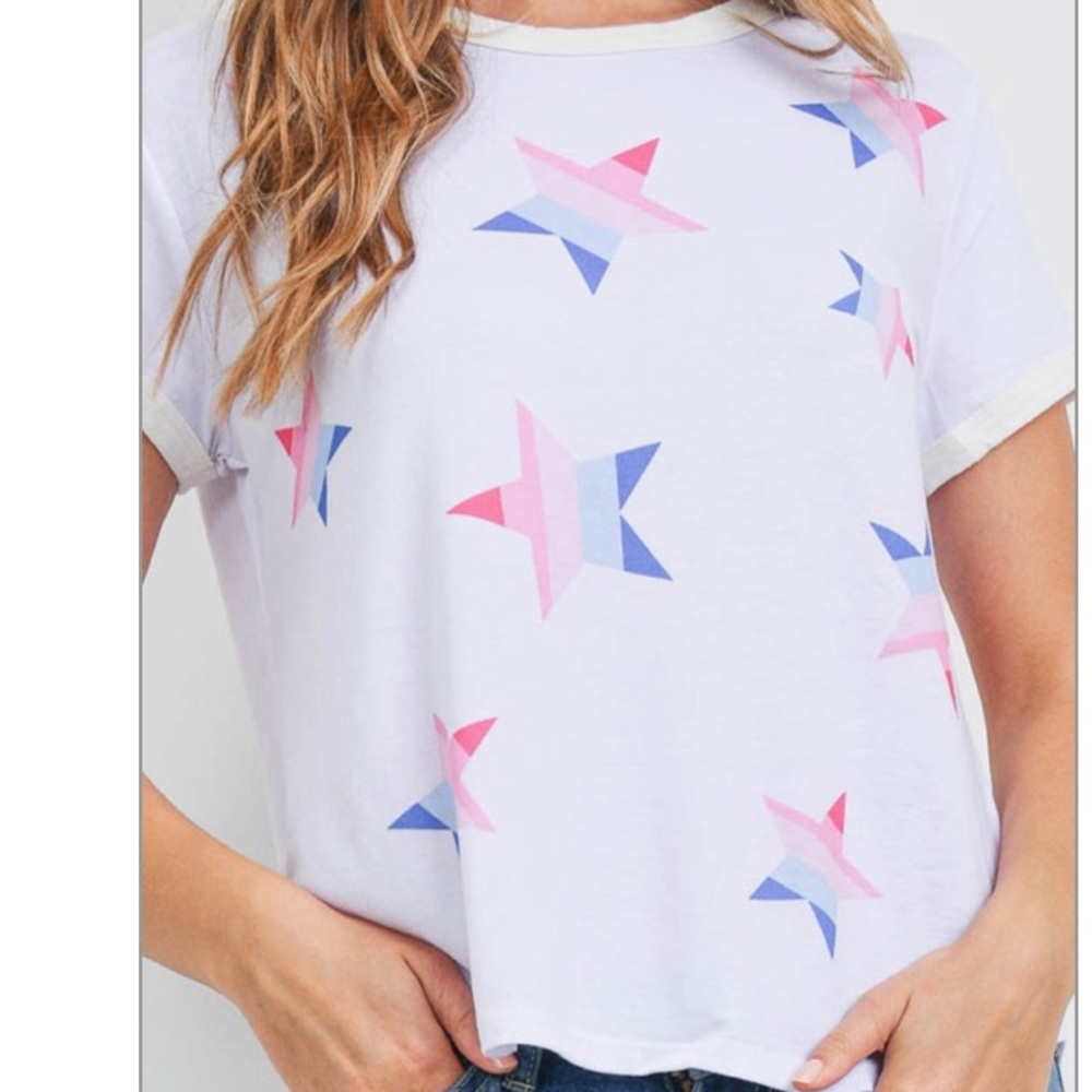 Red White blue star Short sleeve graphic print short sleeve tee, NEW!🇺🇸